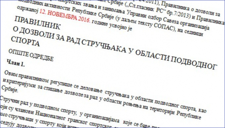 Pravilnik o dozvoli za rad stručnjaka u oblasti podvodnog sporta Pravilnik o dozvoli za rad stručnjaka u oblasti podvodnog sporta
